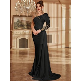 Women's Formal Evening gown - V-Neck Long Formal dress with Zipper back, Elegant Mermaid Party, Wedding, State Gala - Machine Washable Formal Attire in Bright Pink