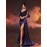 [Navy Blue Evening Gown] Women's Elegant Navy Blue Evening Gown with Sequin Embellishments - V-Neck Long Sleeve Mermaid Party Dress, High Slit & Train, Floor-Length Formal Gala Wedding Prom Dress, Hand Washable Luxury Partywear