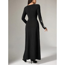 Women's Elegant Long Formal dress - Long Sleeve Party, Wedding, Prom Evening Gown - Machine Washable Formal Attire - Elegant Evening Outfit for Women, Special Occasion, Sophisticated Design, Comfortable Fit, Stylish Apparel, Bridesmaid Attire