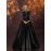Women's Elegant Black Evening Gown - Satin & Mesh Cocktail Dress with Stand-Up Collar, Rhinestone Embellishments, Fitted Silhouette & Micro-Stretch Fabric for Galas, Weddings, Formal Parties