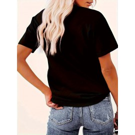 Women'S Casual Short Sleeve T-Shirt with Lion Graphic Design - 