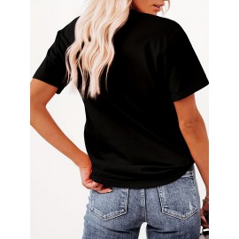 1pc Gradient Three-Stripe TOMMY Printed Women'S Summer Casual Sports T-Shirt Pullover Made of Comfortable And Smooth Polyester And Spandex Short-Sleeve Top.