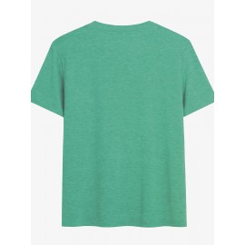 Women'S Casual V-Neck T-Shirt with Alphabet Print, Polyester 60%, Rayon 35%, Spandex 5%, Medium Stretch Knit Fabric, Regular Length, for Spring/Summer/Fall - 180g/m²
