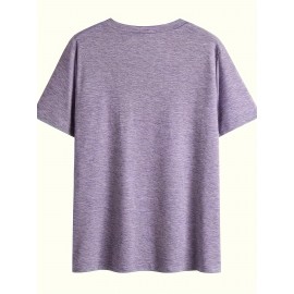 Women'S Casual V-Neck T-Shirt with Alphabet Print, Polyester 60%, Rayon 35%, Spandex 5%, Medium Stretch Knit Fabric, Regular Length, for Spring/Summer/Fall - 180g/m²