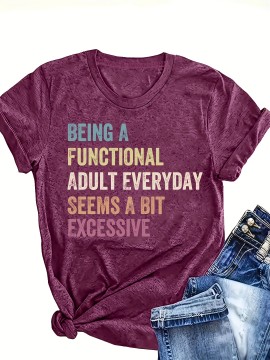 [Maroon Casual Tee] Maroon Relaxed Fit Women's Casual Short Sleeve T-Shirt | Bold Letter Print, Machine Washable, Versatile for Casual Attire, Comfortable Tee, Soft Texture, Durable Fabric