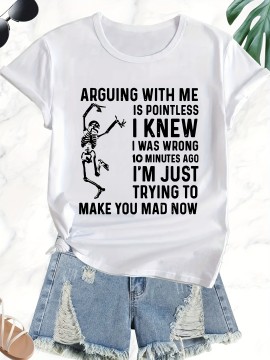 Plus Size - Women'S Plus Size Casual T-Shirt with Humorous Skeleton Quote - 